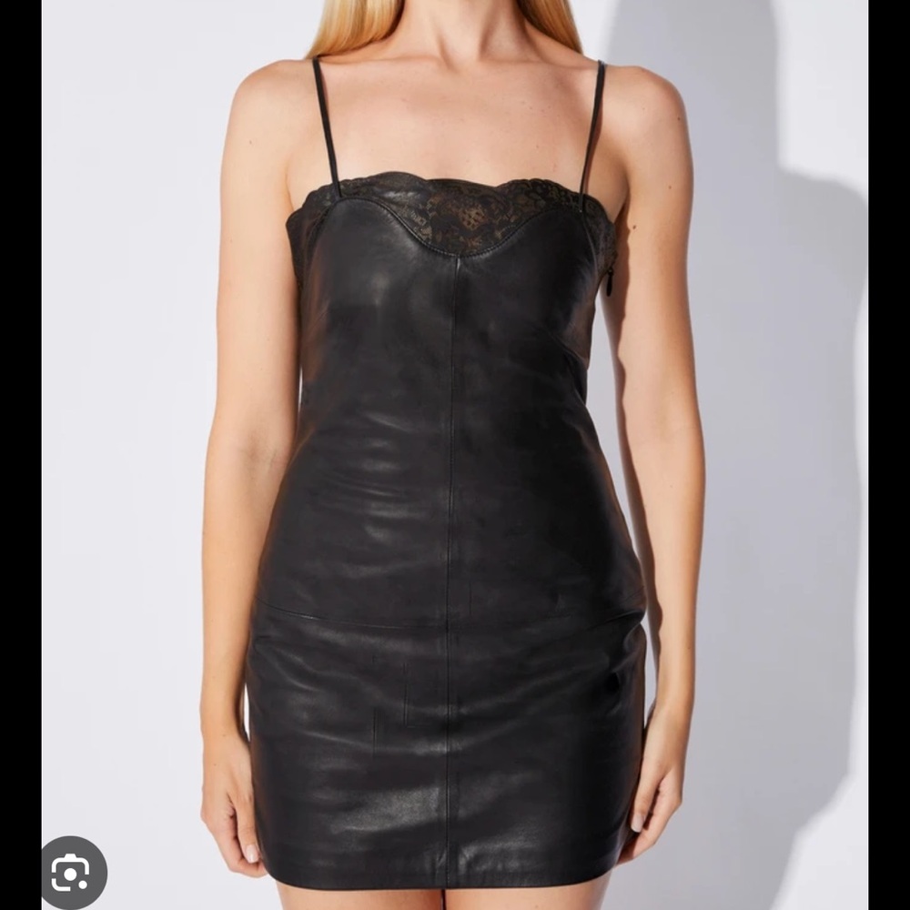 RtA Black Leather Dress with Lace Detail